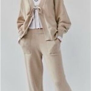 Free People Tan Knit Track Pants & Cardigan Set